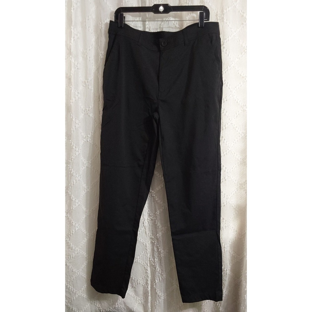 George Mens Black Flat Front Straight Leg Casual Trousers Pants Size 34